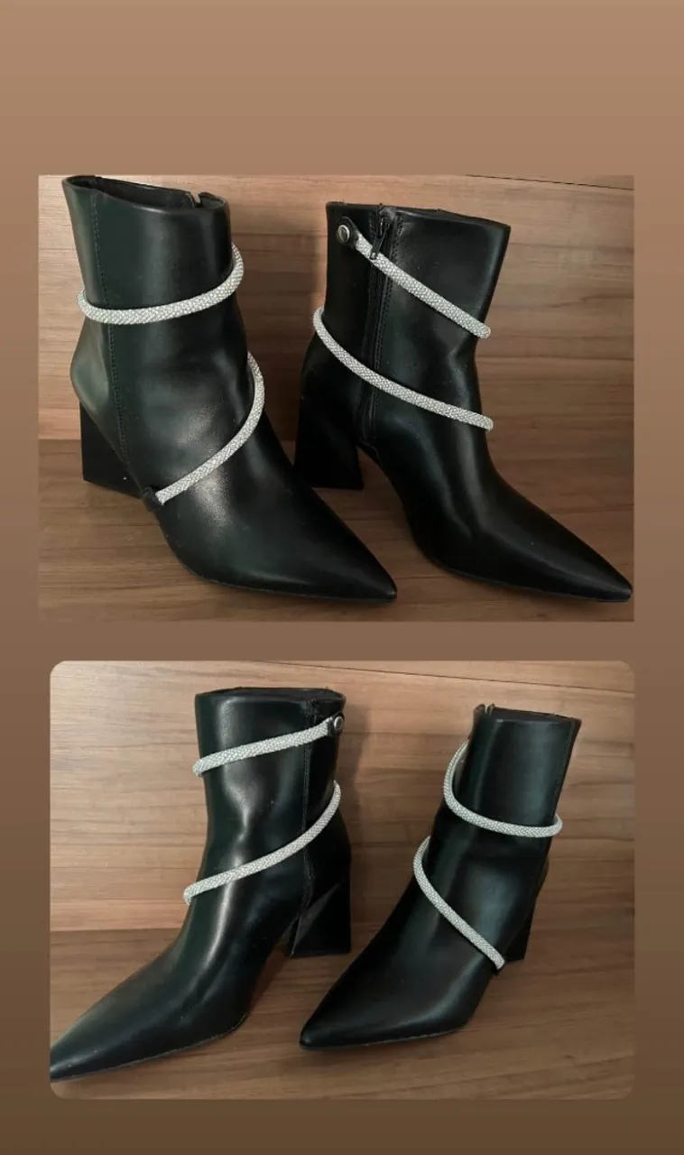 Bota feminina cano curto Vizzano com tira de strass! Número 38