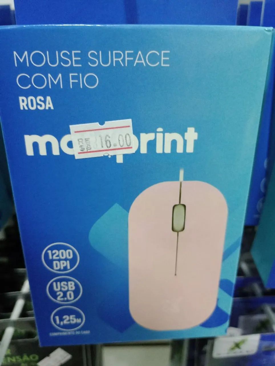 Mouse Com Fio Rosa - 1200 DPI - USB 2.0