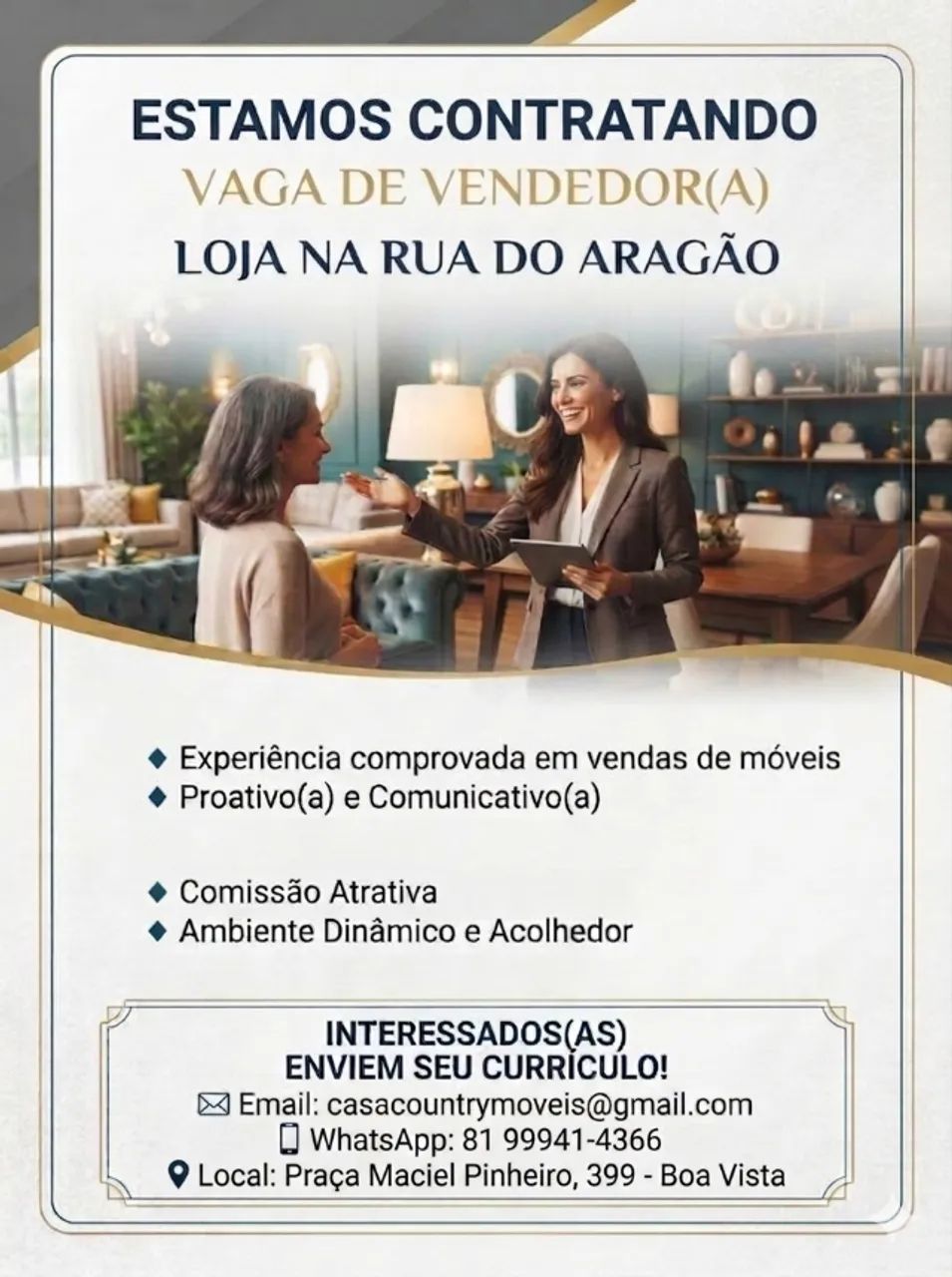 Vendedor Loja de Móveis com experiencia no setor