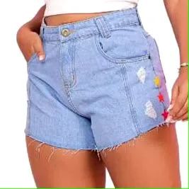 Short jeans algodão cintura alta 