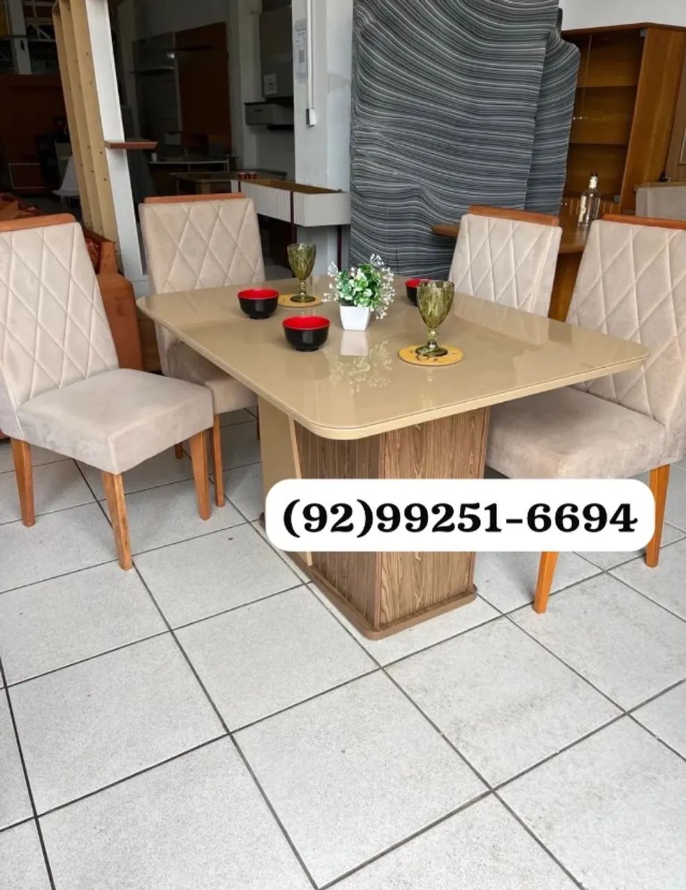 Mesa de jantar 1.20x90 tampo de vidro 