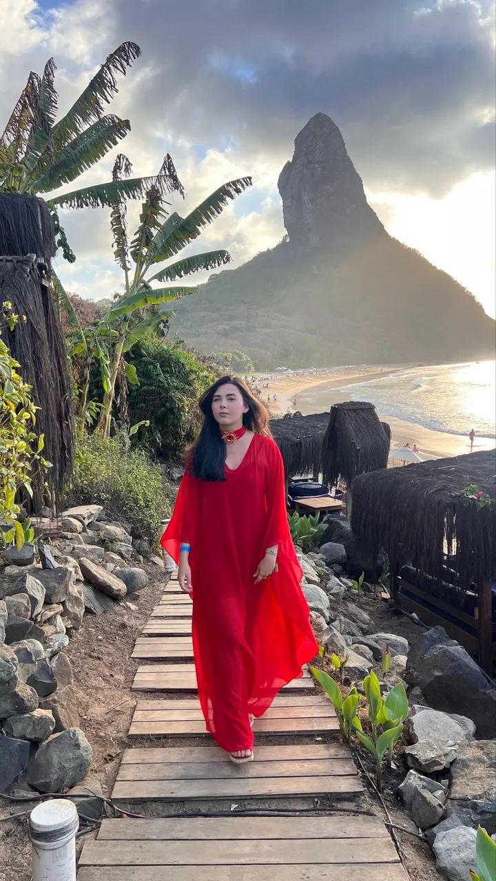 Vestido / saída de praia / kafta vermelha longa  - Foto 3