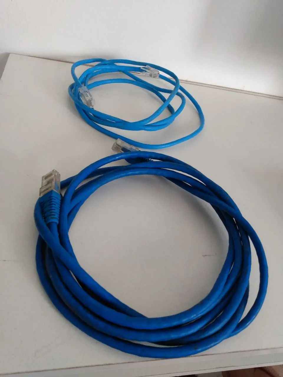 Kit 2 Cabos De Rede Ethernet Lan Internet Rj45 Azul Usado  - Foto 3