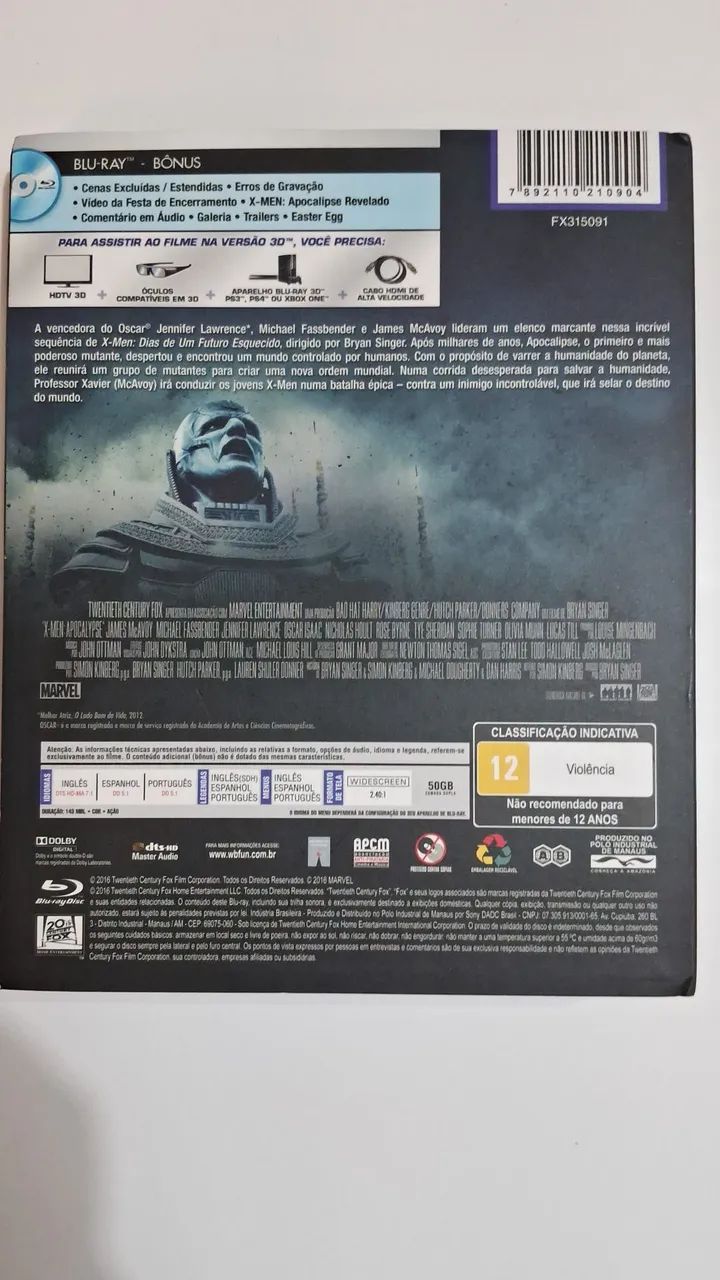 X-MEN APOCALIPSE BLU-RAY 3D DUPLO - CDs, DVDs etc - Cidade Baixa