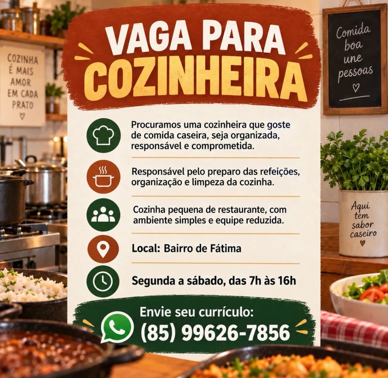 vaga para conzinheira 