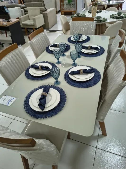 Conjunto de Mesa Veneza 180 com vidro 6 Cadeiras - Foto 2