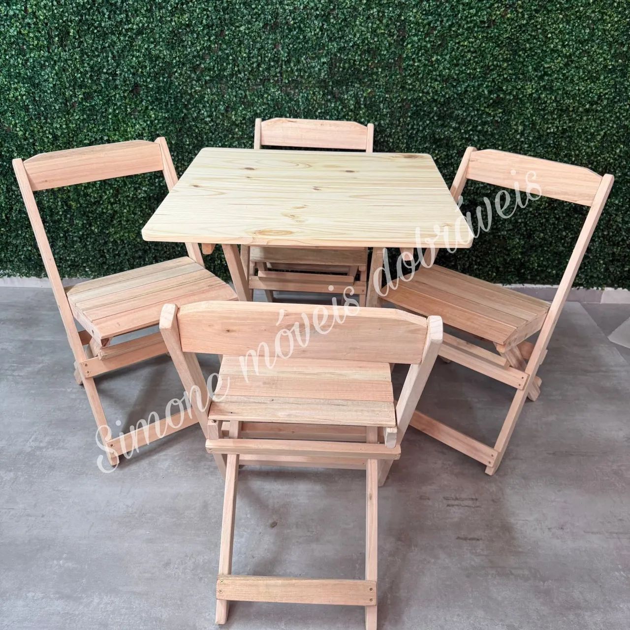 Conjunto sem pintura dobrável madeira 