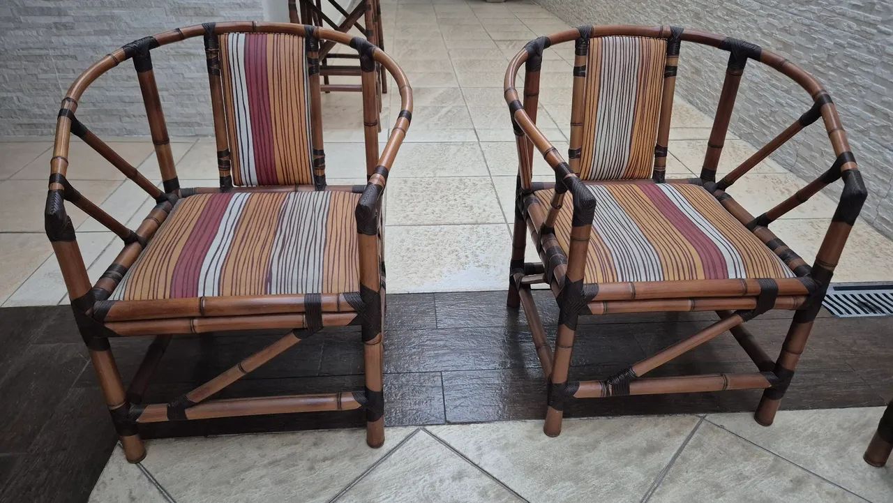 Jogo de namoradeira de bambu mais 2 bancos bistrô - Foto 3