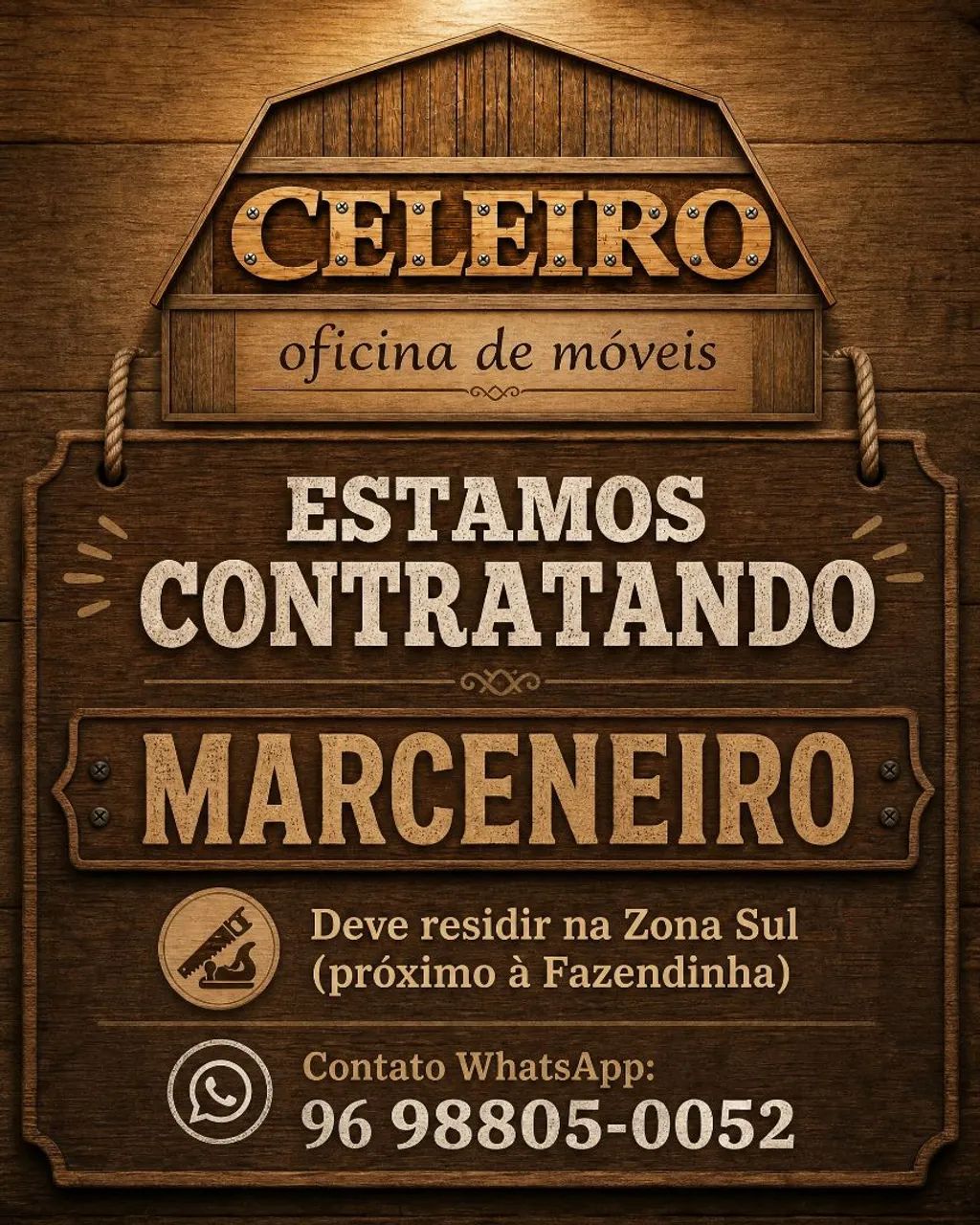 Vaga de emprego para Marceneiro.