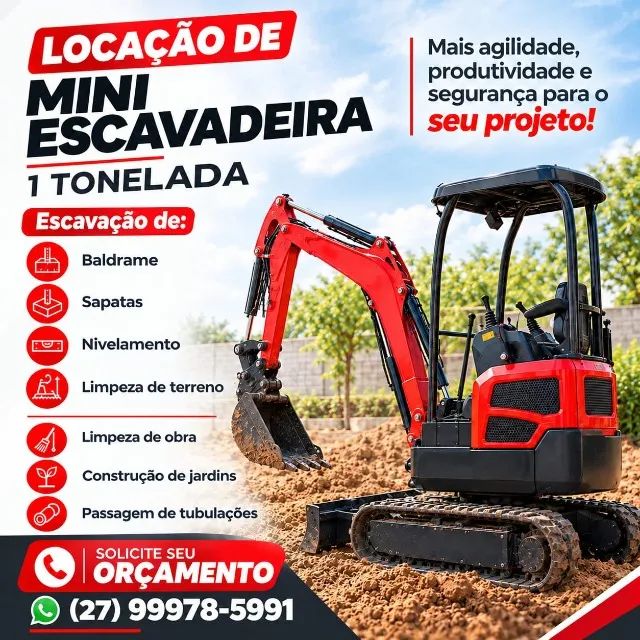 Locação mini escavadeira 