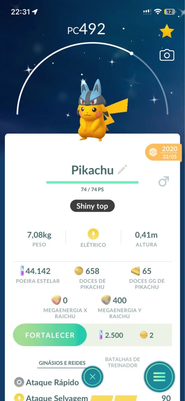 Pikachu shiny com chapeu de lucario