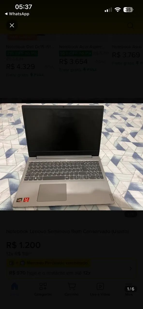 vendo notebook lenovo seminovo