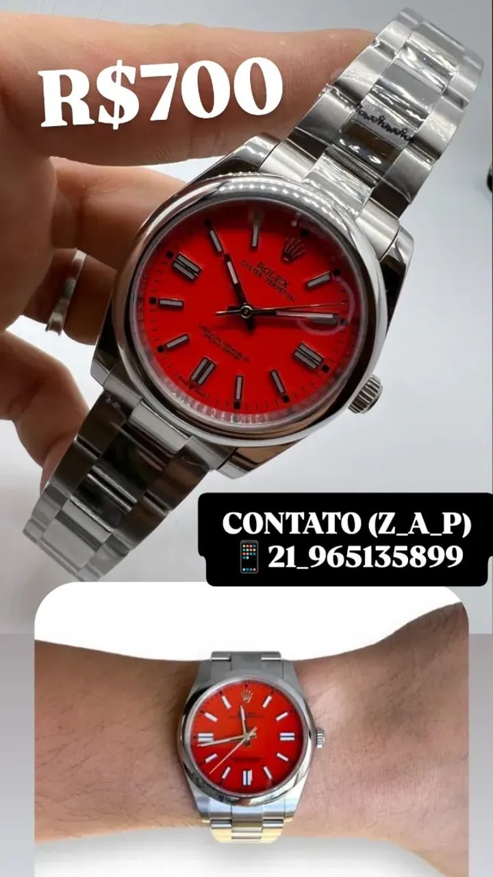 Relógio ROLEX AUTOMÁTICO _ OYSTER PERPETUAL MOSTRADOR VERMELHO 