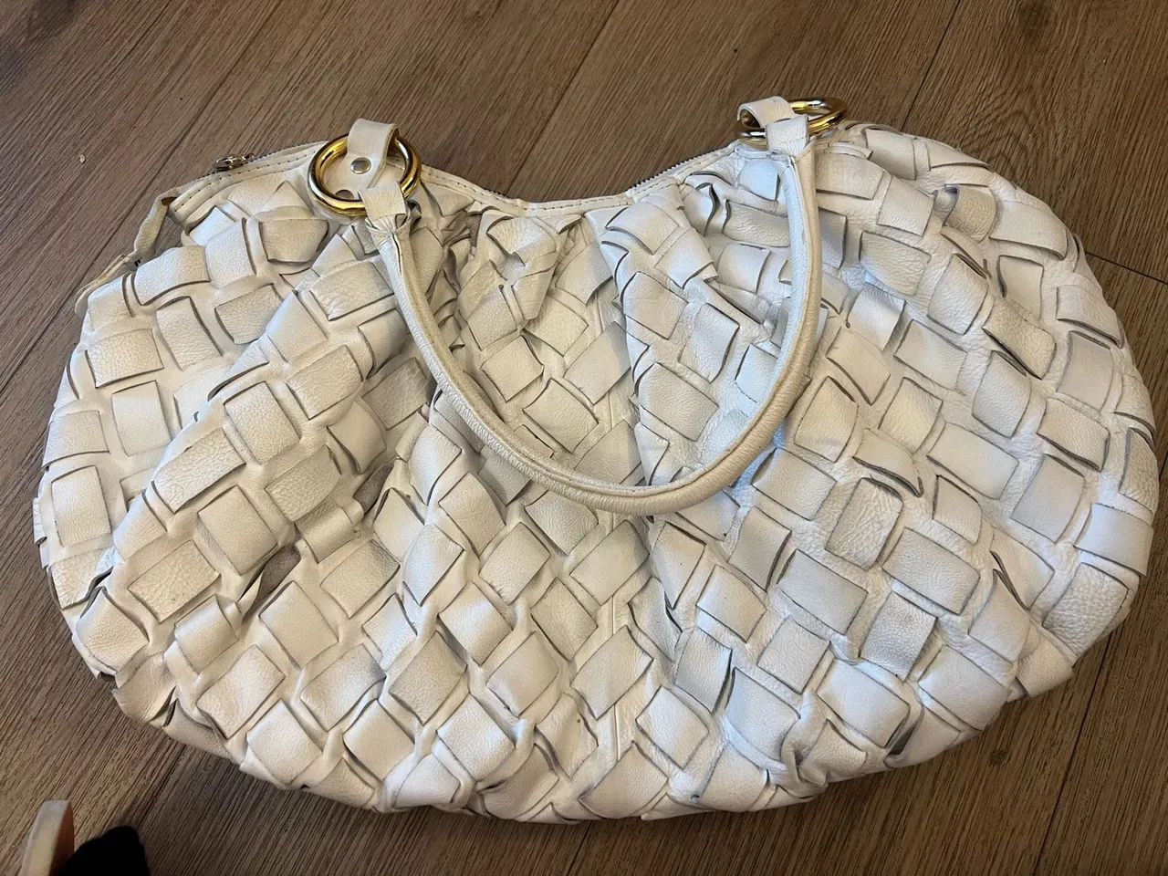 Bolsa Grande Santa Lolla Couro Legítimo Branca Tressê
