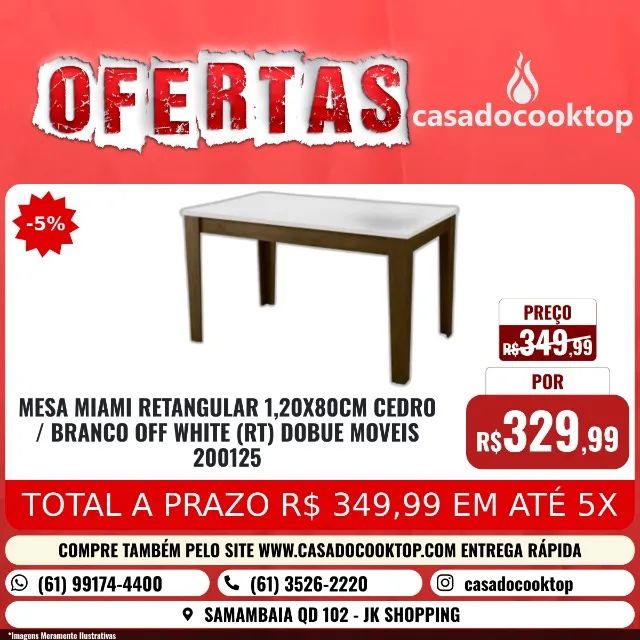 MESA MIAMI RETANGULAR 1,20X80CM CEDRO / BRANCO OFF WHITE (RT) DOBUE MOVEIS