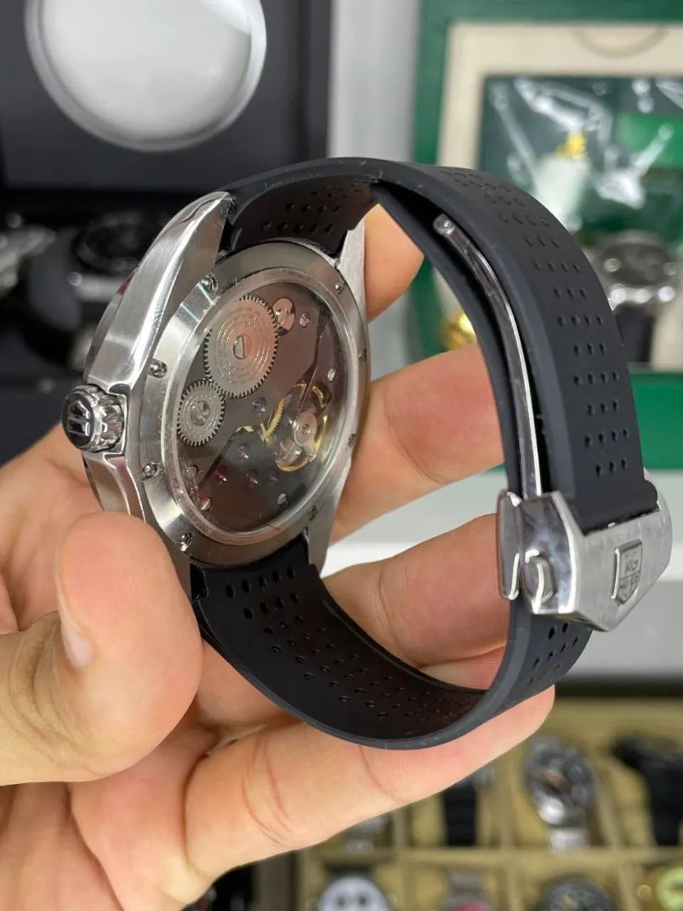 Relógio Automático TAG H fundo de vidro pulseira em silicone - Foto 3