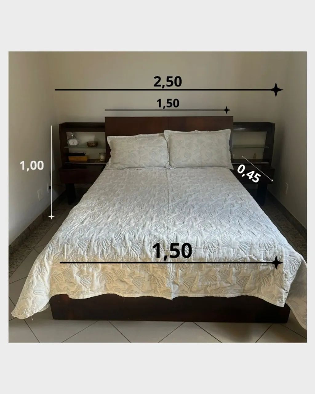 Cama de Casal Madeira Imbuia Cabeceira Gavetas e Mesa de Cabeceira