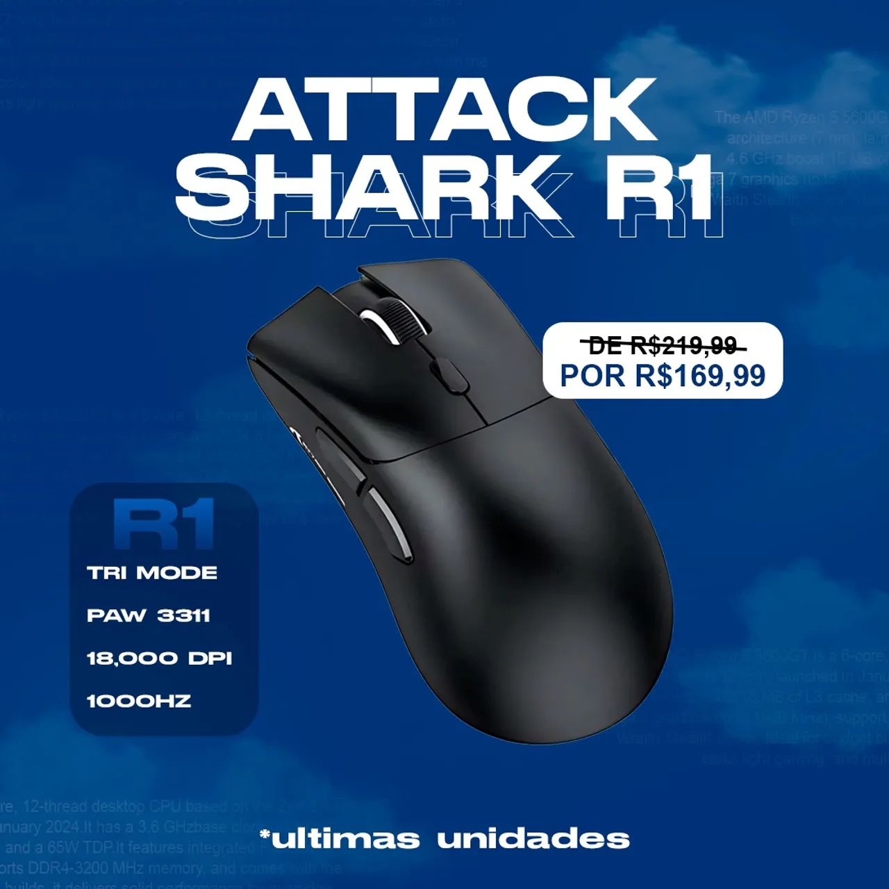 Mouse Attack Shark R1 - Tri Mode / 18.000 DPI