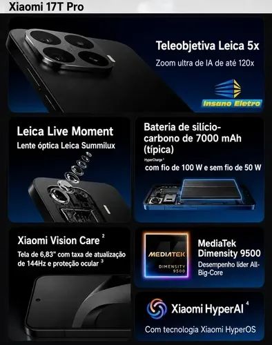 Celular Xiaomi 17t Pro 12gb + 256gb Global Preto - Celulares e