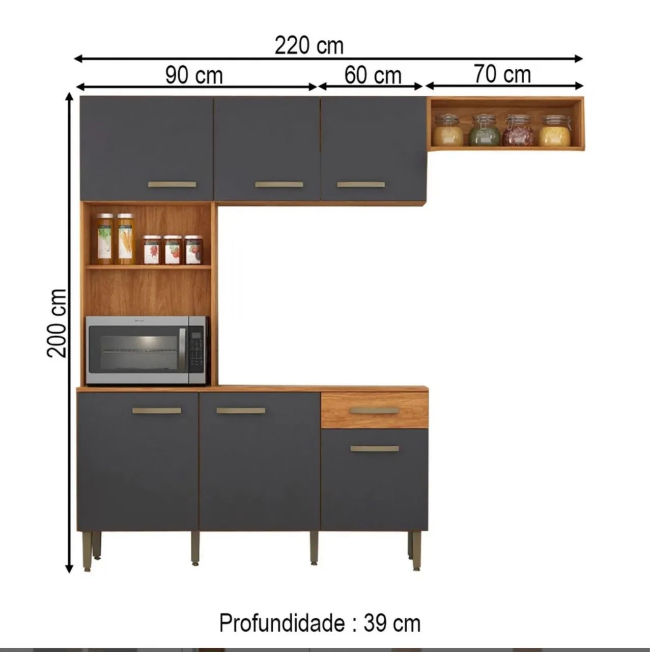 Cozinha Compacta Urban 2,20 m Cinamomo e Grafite - Foto 3