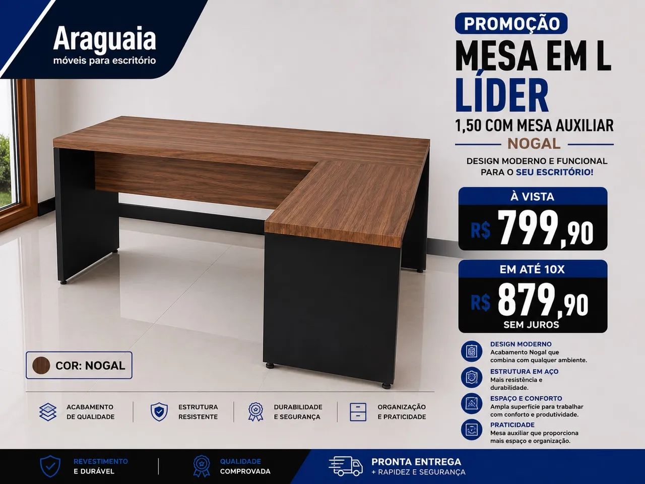 Mesa em L 1,50x1,50 - Foto 2