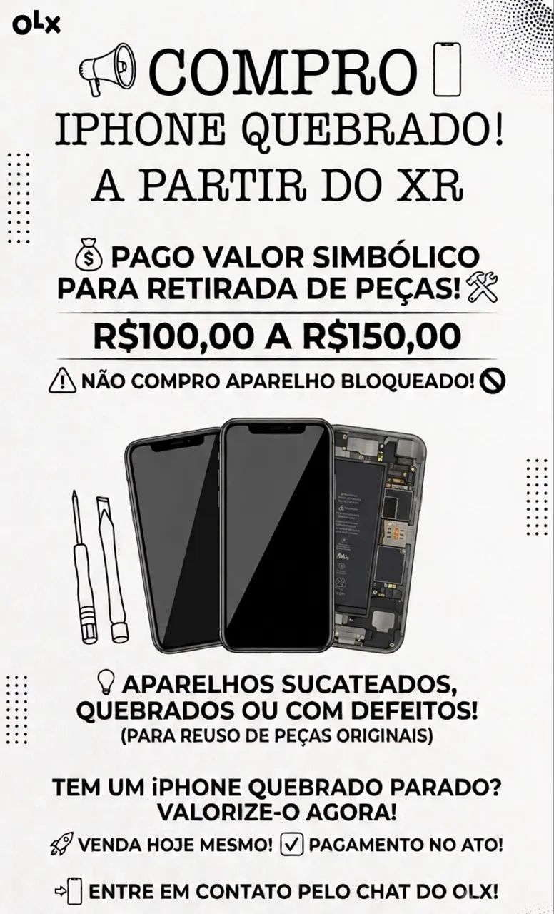 Compro iPhone Quebrado p/ Peças (A partir do XR) - Não Bloqueado