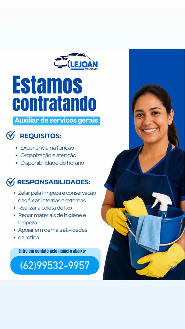 Vaga para auxiliar de serviços gerais 
