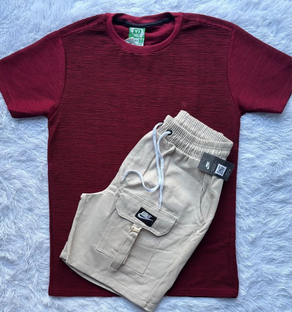 Kit Camisa Textura e Bermuda Cargo 