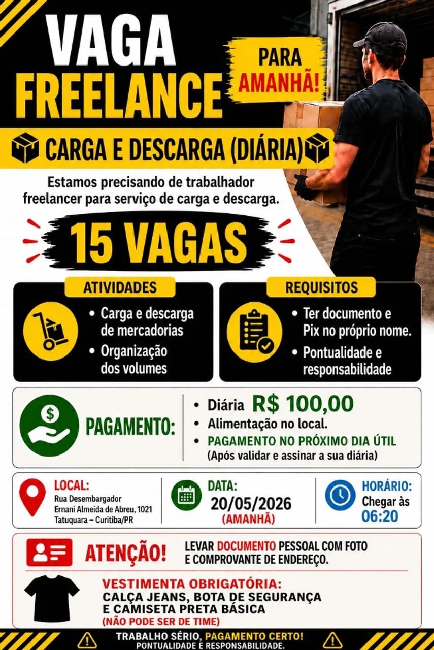 Movimentador de Mercadorias (Carga e Descarga) - prestador de serviço.