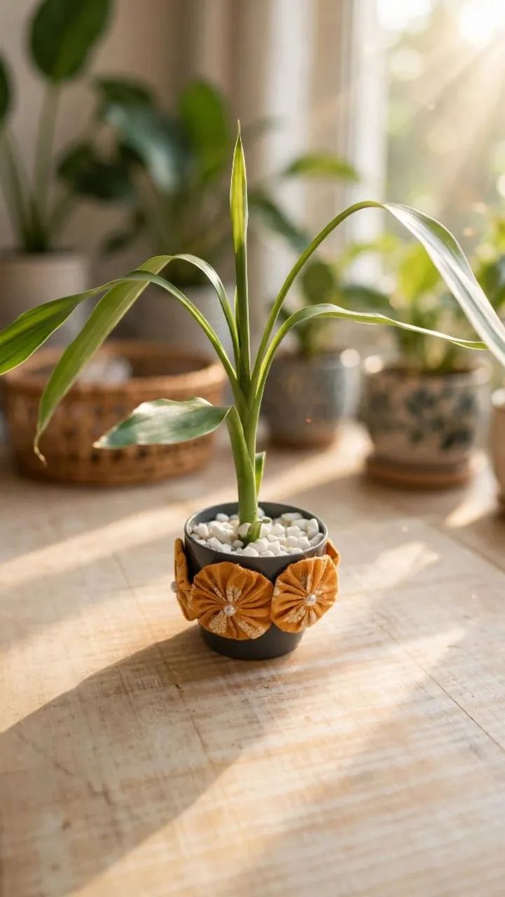 Vasinho de bambu decorado com fuxicos  - Foto 2