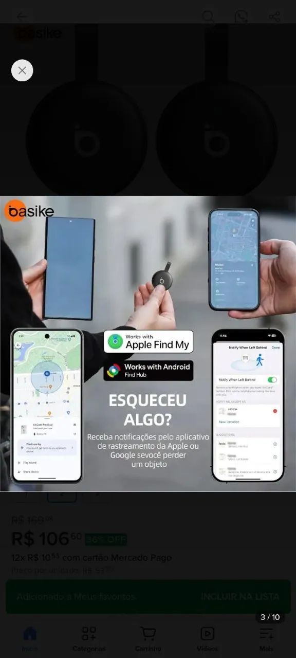 Basike Mini Localizador Smart Tag Rastreador GPS Compatível iPhone Apple Find My e Android - Foto 3