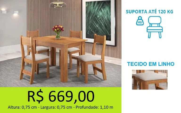 Mesa com 4 cadeiras temos a PRONTA ENTREGA 