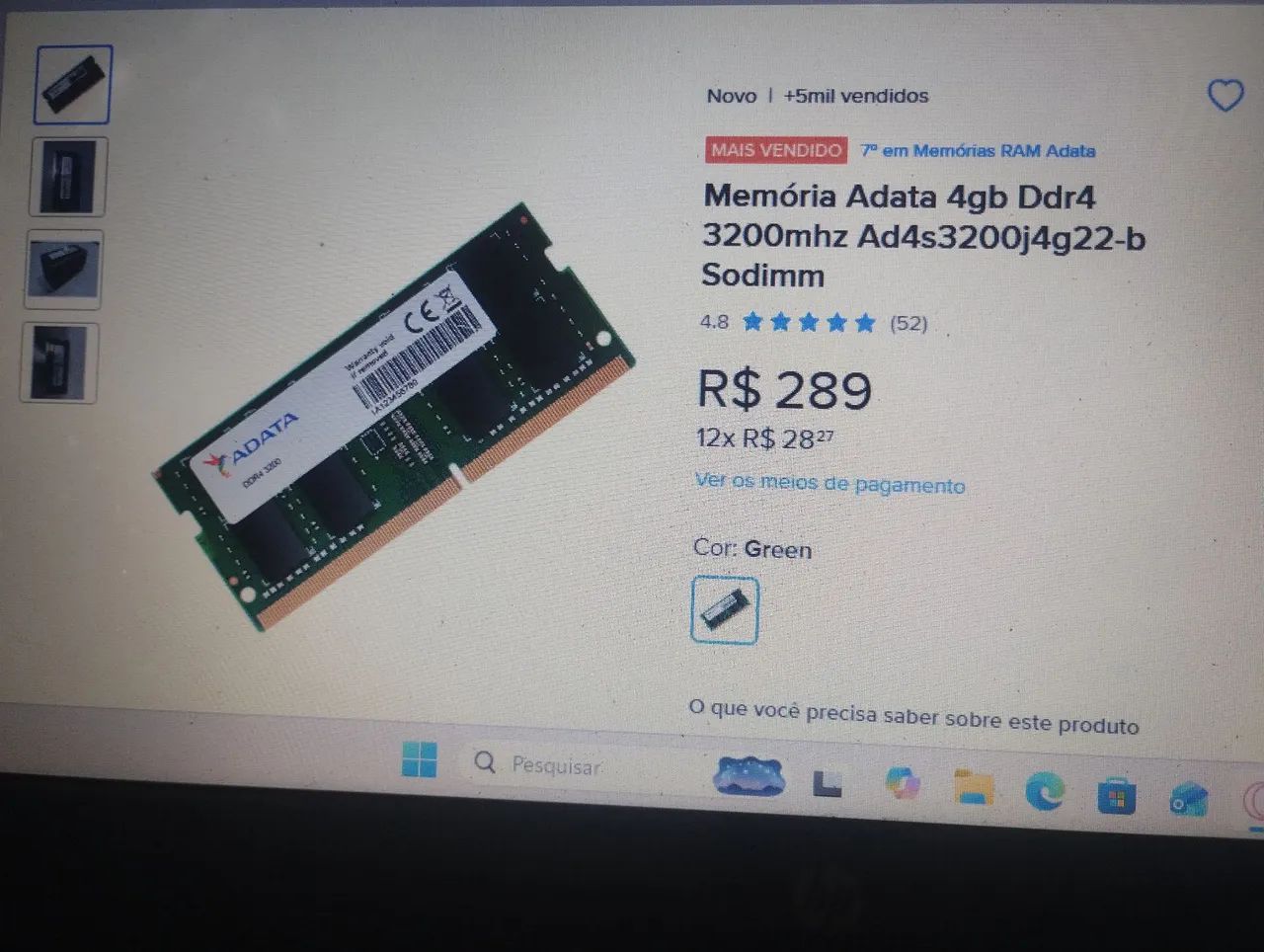 Memória adata 8 gigas DDR4 3200 MHz 