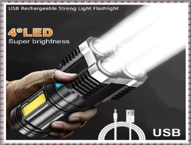 Lanterna Led Prova D'água 4 Núcleos Potente Usb Recarregável