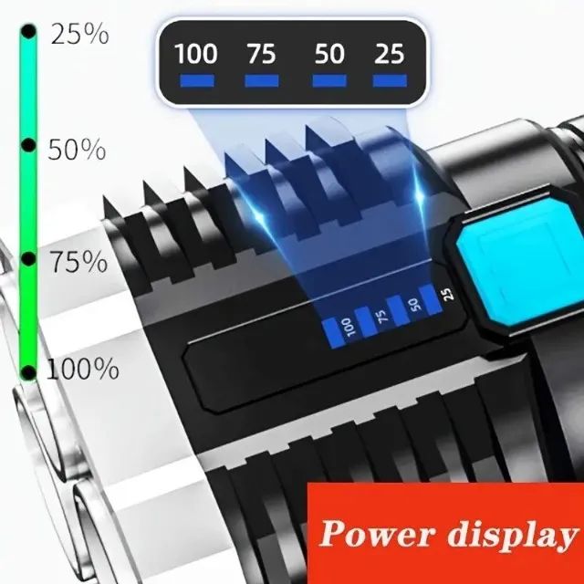 Lanterna LED Tática Ultra Potente 4 Núcleos Alto Brilho Recarregável Longo Alcance - Foto 2