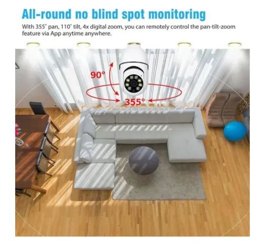 Camera Lâmpada WIFI, Ip, Segurança Panorâmica, Giratória 360, 1080p, Com Visão Noturna Pet - Foto 6