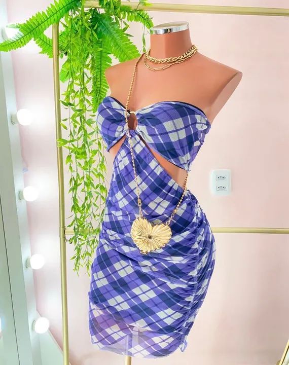 Vestido Midi Tule Xadrez Recorte
