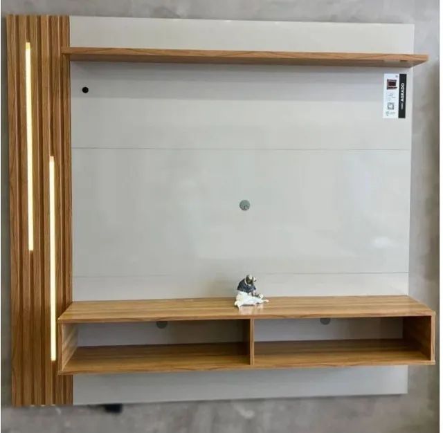 Painel Louvor Cinamomo Off white C/Led Ripado Para TV Até 65" Polegadas - Montagem Grátis