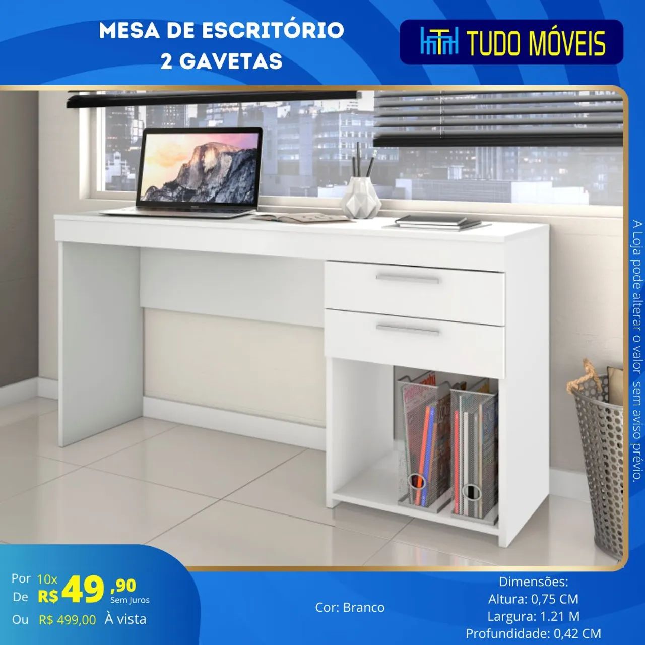 MESA DE ESCRITÓRIO 2 GAVETAS 