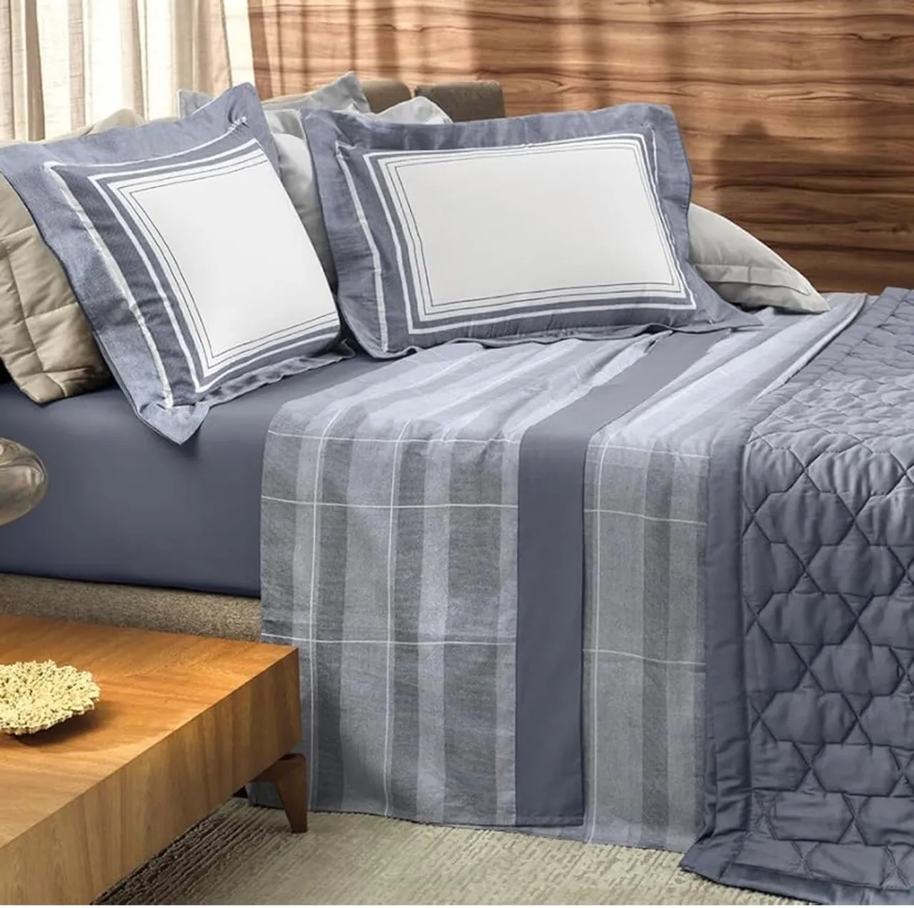 Jogo de Cama colcha azul cetim