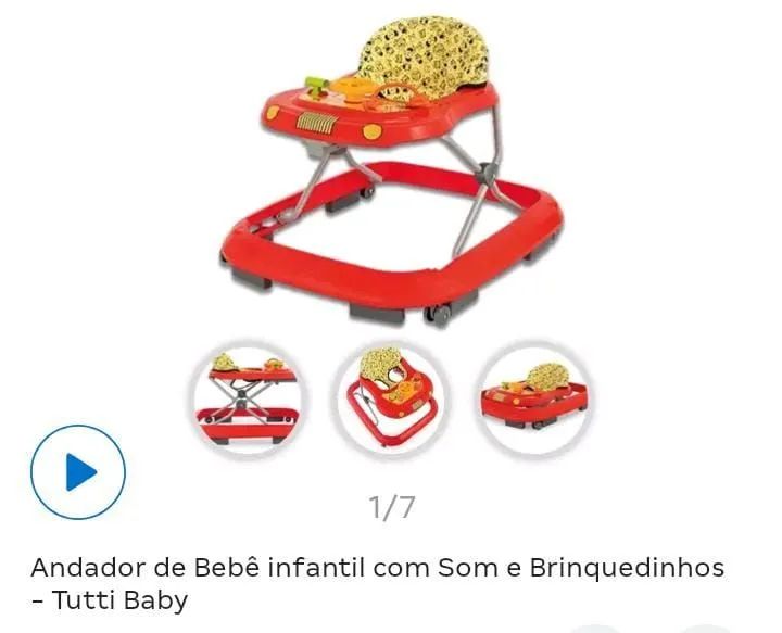 Andador de Bebê Infantil com Som e Brinquedos - Tutti Baby