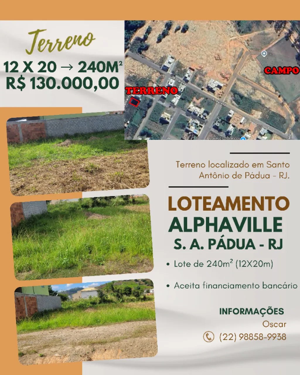 Terreno 12x20 (240m²)- ALPHAVILLE - S. A Pádua - Documentação OK