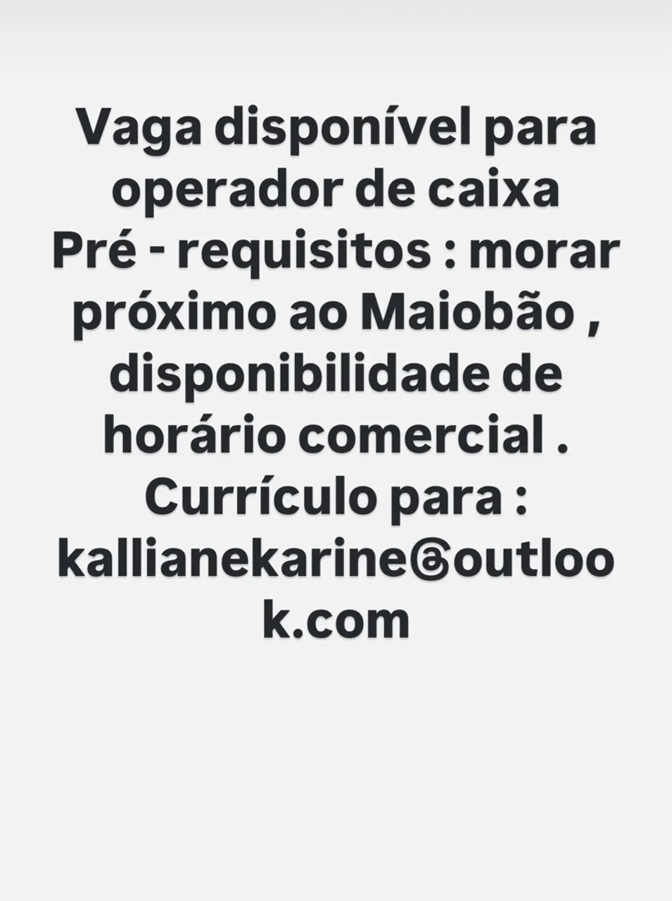 Vaga operador de caixa 