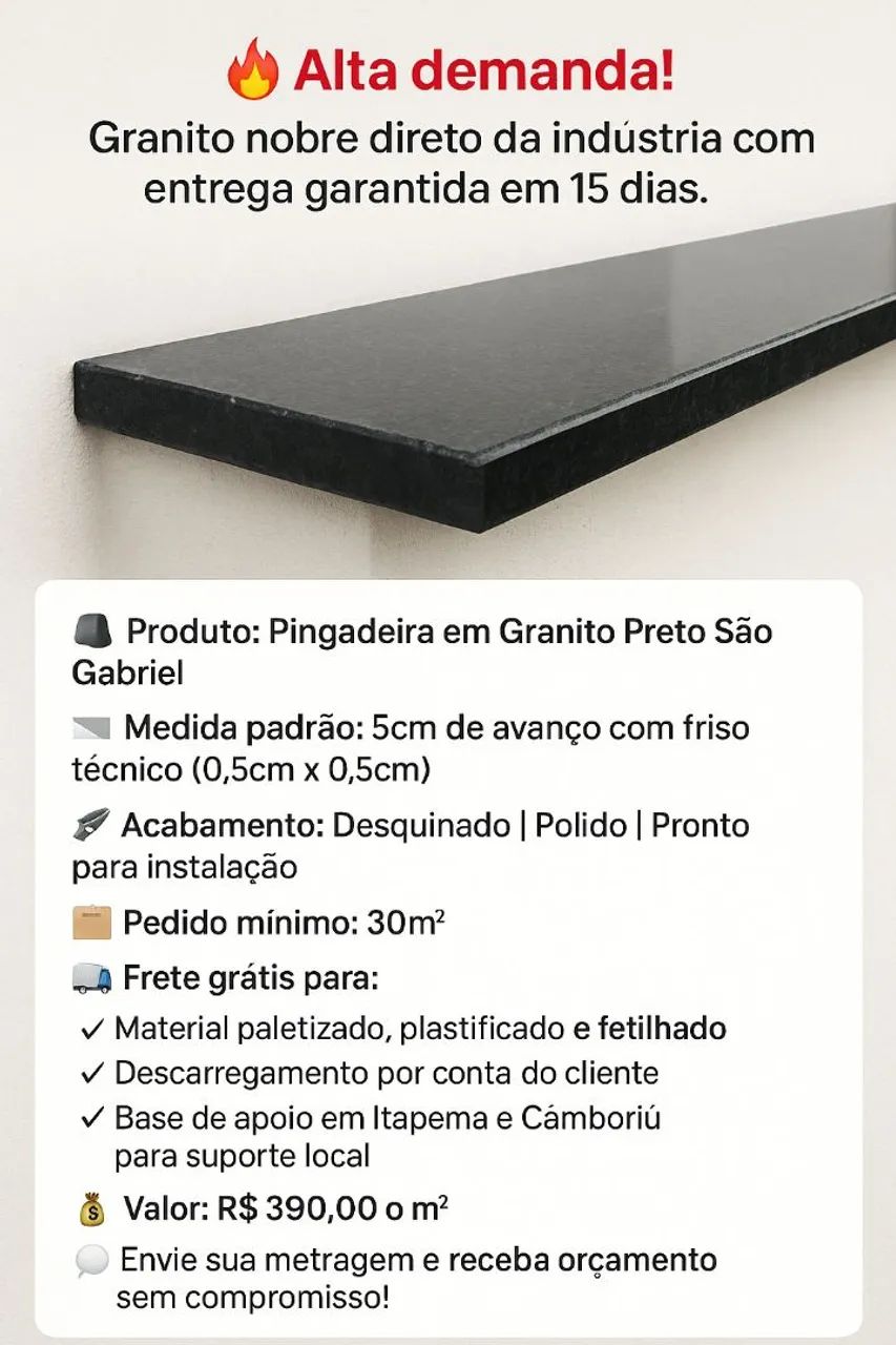Pingadeiras | Granito Preto São Gabriel | a partir de R$ 390,00 m² - Promoção! (mín 30 m²) - Foto 2