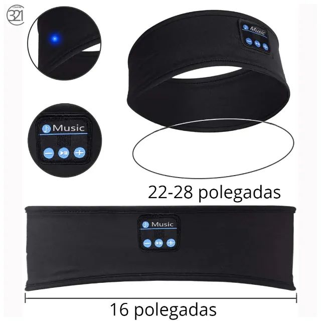 Fone Ouvido Bluetooth Faixa Cabeça Bandana Esportes Preto - Foto 3
