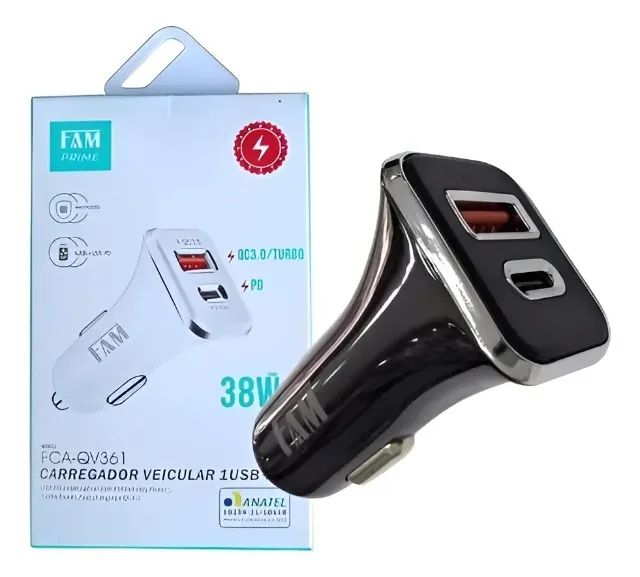 Carregador Veicular 38w USB e TipoC Turbo PD Fam Prime A-pd Preto  - Foto 4