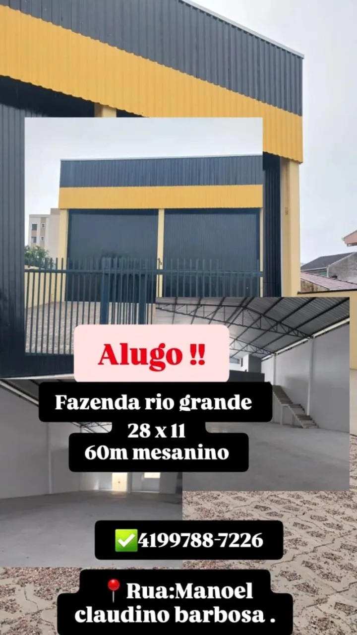 Alugo barracão na Fazenda Rio Grande 28x11