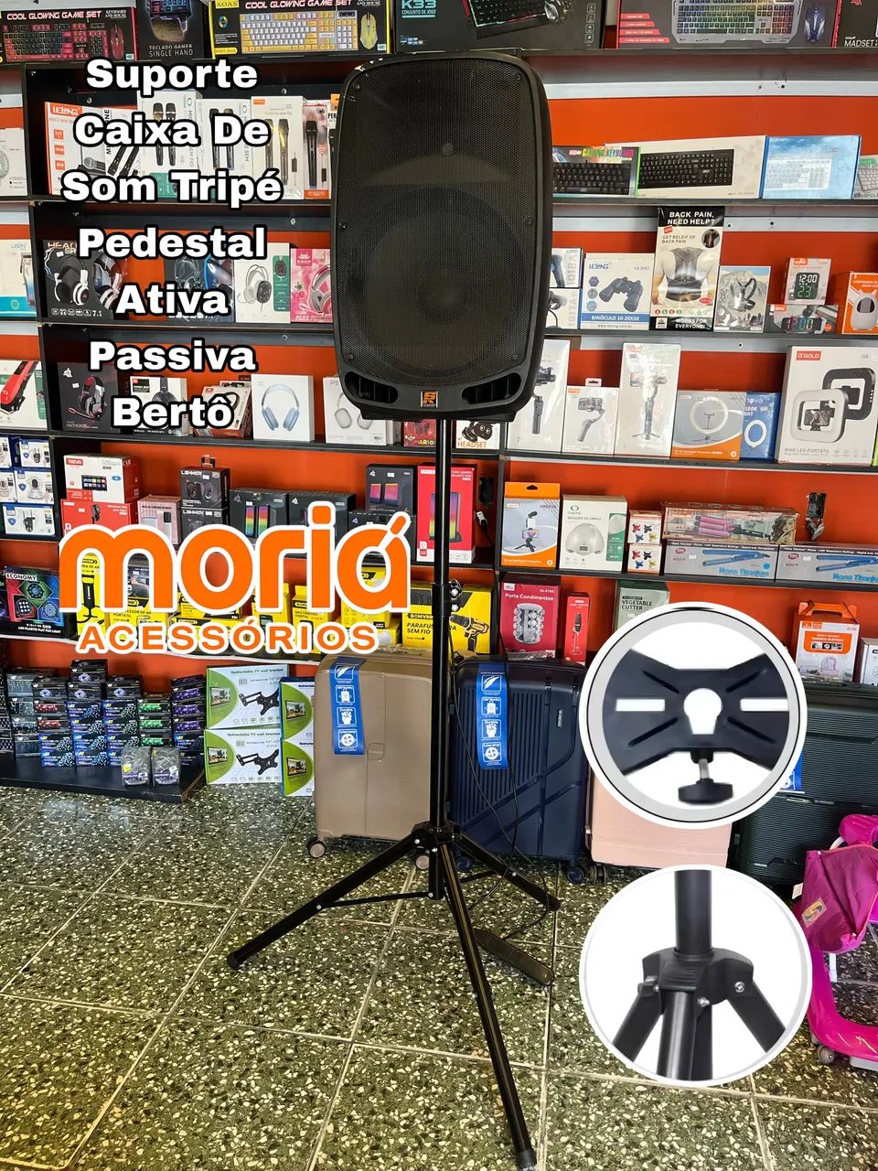 Suporte Caixa de Som, Pedestal + Bandeija para Caixas sem buraco de encaixe