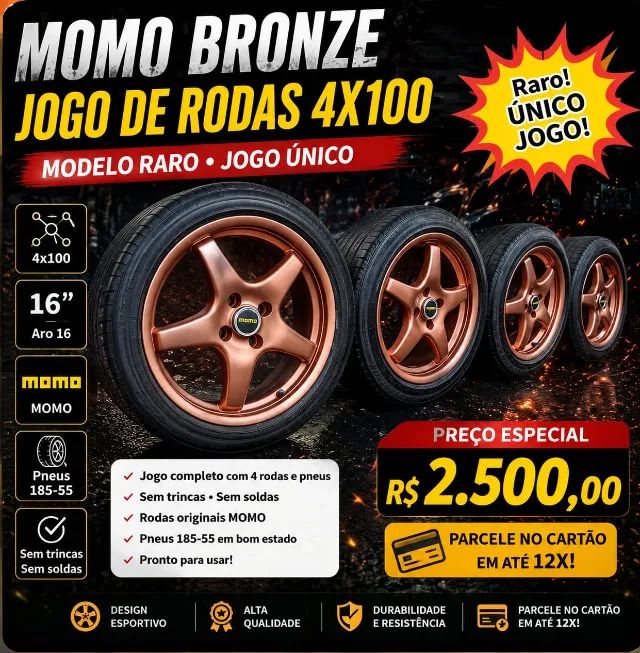 Jogo de Rodas Momo Bronze - Aro 16 - Com Pneus - Peças para carros