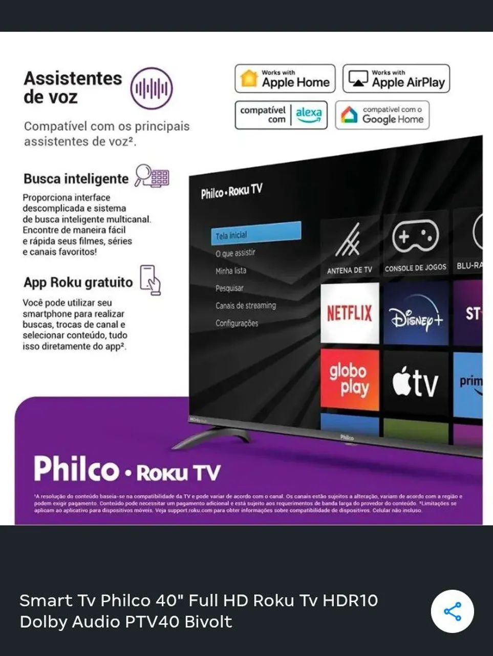 Tv led Philco 40 polegadas smart raku c/defeito - Foto 3